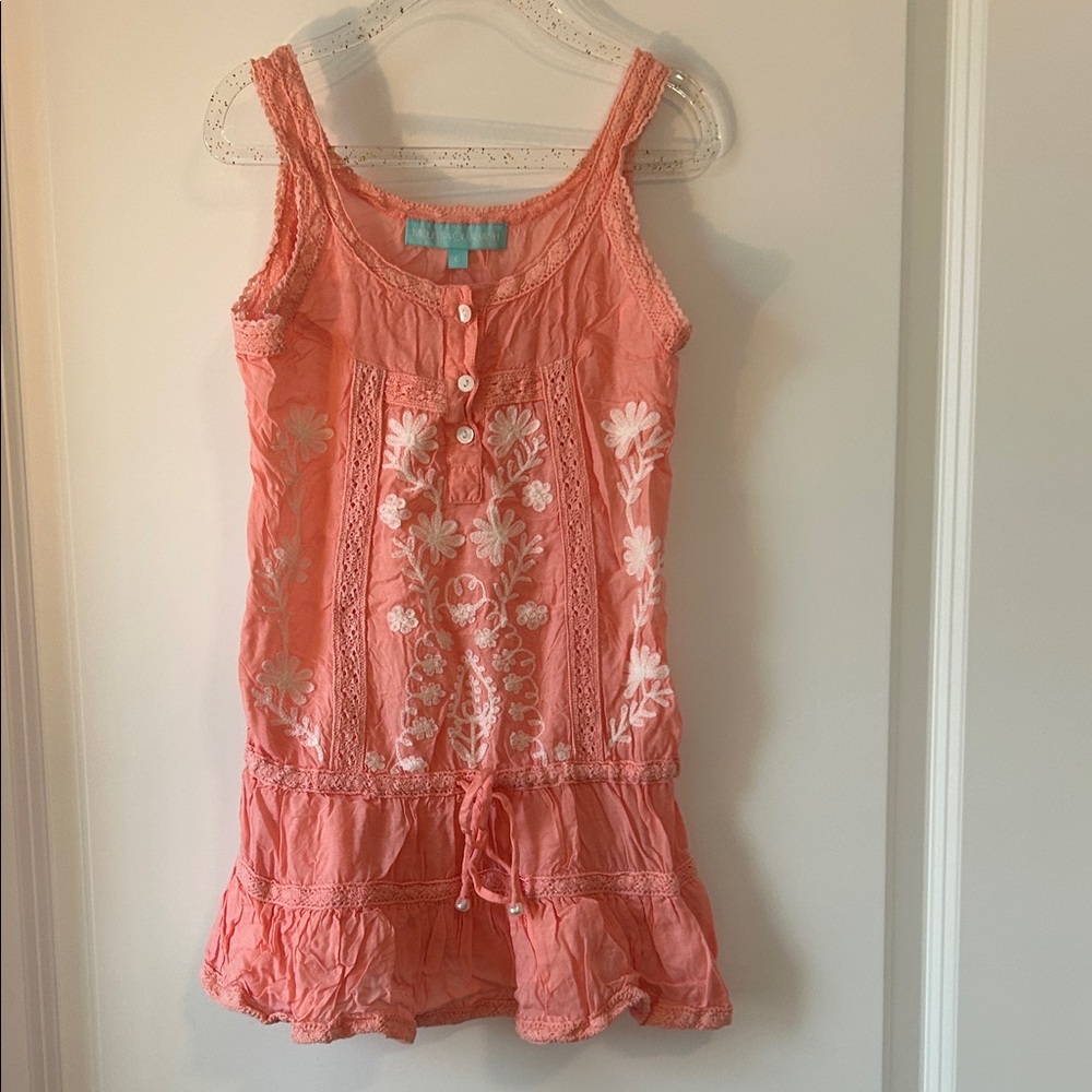 Melissa Odabash Girls Coral Sleeveless Embroidered Dress or Coverup 6